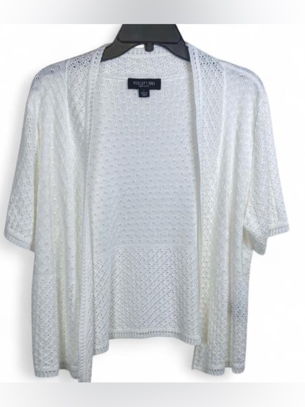 Perceptions White Dainty Open Knit Open-Front Cardigan Sz L Coquette Cottagecore